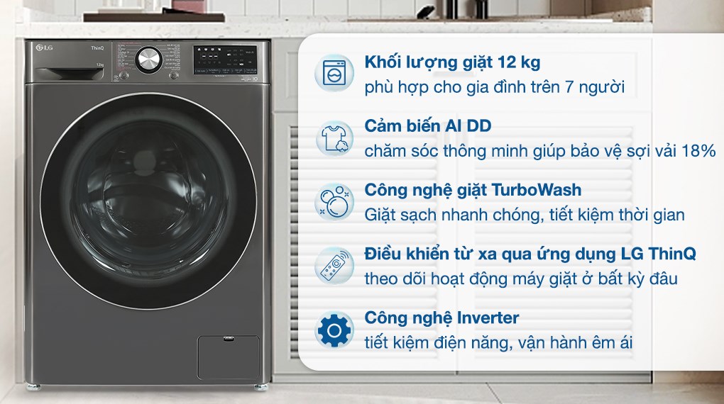 Máy giặt lồng ngang LG AI DD Inverter 12 kg FV1412S3B